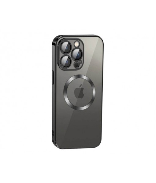 Husa iPhone 12 Pro Max, Premium MagSafe Electro, Spate Transparent, Rama Negru